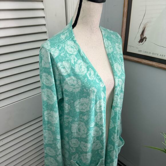 LULAROE Womens Sweater Large Blue Sarah Open Cardigan Duster Floral Soft Knit - Picture 3 of 14